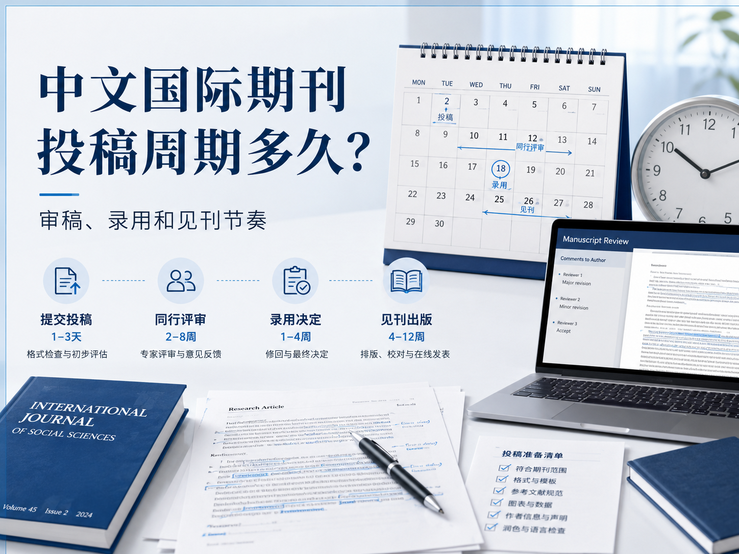中文国际期刊投稿周期多久？审稿、录用和见刊节奏